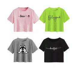 100luck Girls Casual Cotton Blend Crop Top (Multicolor, Pack of 4)-picture-12