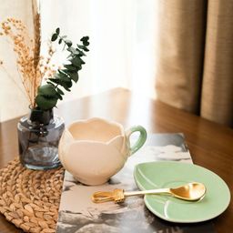 ArteCasa White & Green 2 Pieces Ceramic Glossy Cup & Saucer 300ml-image-26