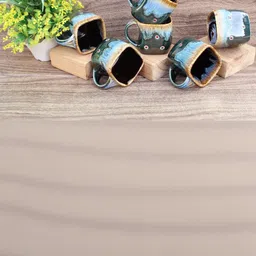 laghima jadon Blue & Green Printed Ceramic Matte Mugs Set of 6 image 3
