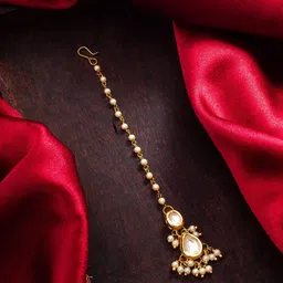 aadita Gold-Plated Kundan Studded Maang Tikka Head Jewellery-23