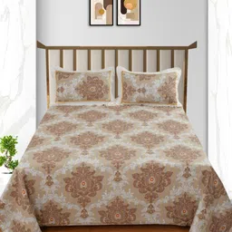 Bromwick Brown Floral 250 TC King Bedsheet with 2 Pillow Covers-image-29