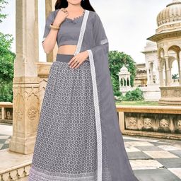 F Plus Fashion Girls Grey Net Semi-Stitched Lehenga Choli-image-31