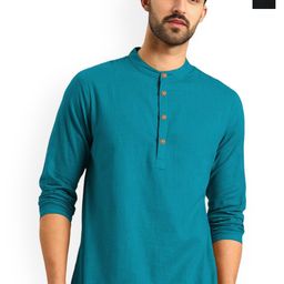 Vida Loca Selection Of 2 Band Collar Cotton Straight Short Kurtas-image-43