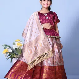 BAESD Girls Woven Design Mirror Work Ready to Wear Lehenga & Blouse With Dupatta-picture-13
