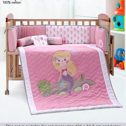 Babyhug Premium Cotton Crib Bedding Set Seahorse Theme Small Pack of 6 - Pink (Cot not Included)-image-44