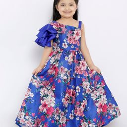 Babyhug Floral Printed Long Dress - Royal Blue-image-18