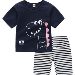 Kookie Kids Half Sleeves Night Suit Dino Print - Navy Blue White-image-47