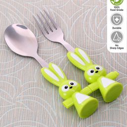 fab n funky Bunny Shaped Fork & Spoon Set  - Green-picture-35