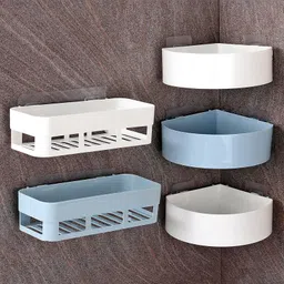 fab n funky Multipurpose Wall Hanging Bathroom Storage Rack Pack of 5 - White & Blue-picture-17