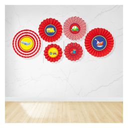 Vehicles Birthday Paper Fan Kit Red - Pack of 6-image-12