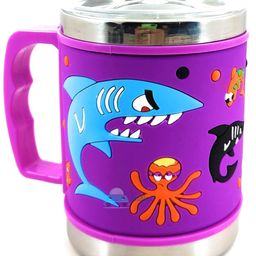 FunBlast Cartoon Theme Stainless Steel Milk Mug With Lid - Random Design and Color-52