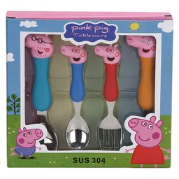 Asera Peppa Pig Stainless Steel Baby Feeding Spoon and Fork Cutlery Set - Multicolor-19