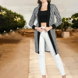 IUGA Women Checked Longline Shrug-38