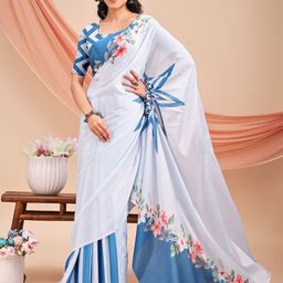 Leelavati Floral Printed Pure Chiffon Half and Half Saree-image-19