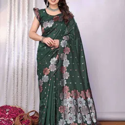 VISHNU CREATIONS Ethnic Motifs Woven Design Zari Pure Silk Banarasi Saree-picture-39