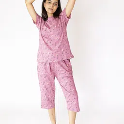 LABEL MY Women Pink Floral Printed Cotton Capris Set-image-30