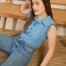 Chemistry Flutter Sleeve Denim Shirt Style Top-image-87