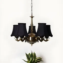Devansh Black Vintage cotton shade with Antique Golden Chandelier Ceiling Lamp-image-12