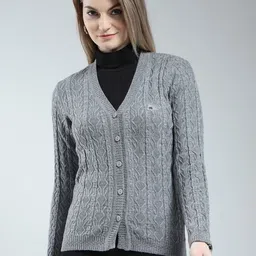 Monte Carlo Women Woollen V Neck Cardigan-image-46