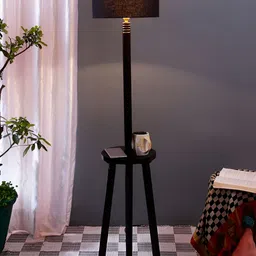 Devansh Brown & Black Wooden Floor Lamp-image-92