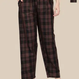 Esplendido Women Pack Of 2 Checked Cotton Mid-Rise Straight Lounge Pants-picture-0