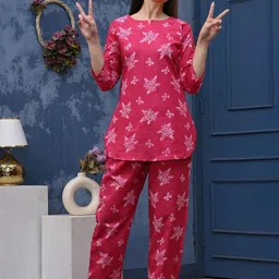 Dreambe Women Red Pure Cotton Night suits-picture-49