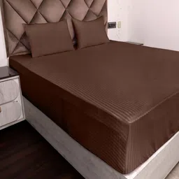 AJISH Brown Striped 300 TC King Bedsheet with 2 Pillow Covers Set 182.88 CM X 182.88 CM-image-10