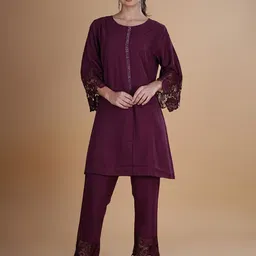 BAESD Round Neck Beads And Stones Straight Kurta With Trouser-image-72