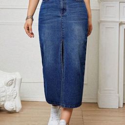 CHALODIA Denim High-Waist Straight Midi Skirt-picture-22