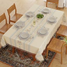URBAN SPACE Cream-Coloured & Blue Floral Anti-Slip Rectangle 6-Seater Table Cover-38
