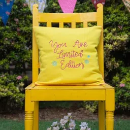 BandBox Yellow & Pink Embroidered Square Cushion Covers-image-6