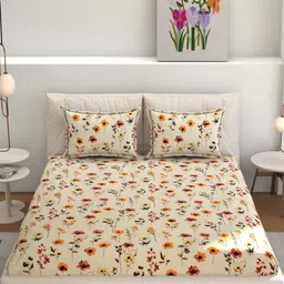 CHHILAKIYA Multicoloured Floral 210 TC Queen Bedsheet with 2 Pillow Covers-image-78