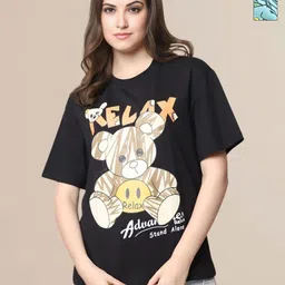 Mast & Harbour Women Pack of 2 Graphic Printed Round Neck Cotton Oversized T-shirts-picture-20