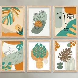 WALLLANE Brown & White 6 and more Piece Wood Abstract Wall Paintings-20