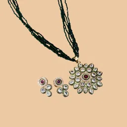 Opal Touch Gold-Plated Gemstone & Kundan Stone Studded & Beaded Jewellery Set-35