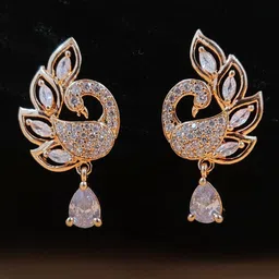 JYONA Gold-Plated American Diamond Studded Peacock Shaped Drop Earrings-46