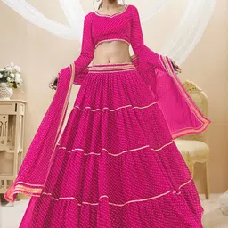 ETHNIC PLUS Bandhani Printed Semi-Stitched Georgette Lehenga & Blouse With Dupatta-image-35