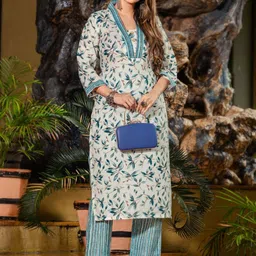 Women Basket Floral Printed V-Neck Straight Kurta With Trousers-23