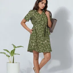 DressBerry Women Floral Print Linen A-Line Dress-picture-41