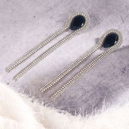 StyleCast Silver-Plated Rhinestone Studded Contemporary Tasselled Drop Earrings-image-41