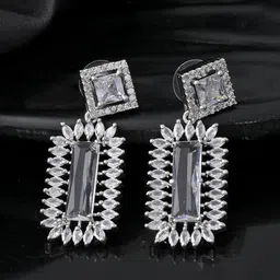 Silvermerc Designs Silver Plated American Diamond Shaped Drop Earrings-image-31
