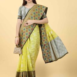 JUST FASHION Woven Design Zari Banarasi Saree-image-100