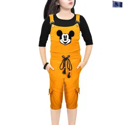 NAIVETY Girls Pack Of 2 Round Neck Top & Capris With Dungaree-image-56