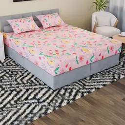 Kuber Industries Pink & Yellow 144 TC Cotton King Bedsheet Set 1.98 m x 1.83 m-4