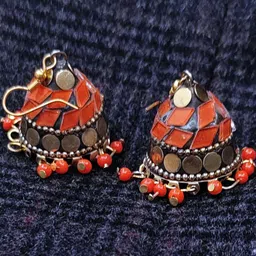 Grace Collections Tibetan Mirror Work Oxidised Jumbo Jhumka Earring-picture-37