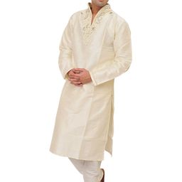 Exotic India Paisley Yoke Design Mandarin Collar Beads and Stones Straight Kurta & Trouser-image-42