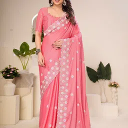 NANDKASHI Floral Sequinned Pure Chiffon Saree-picture-4