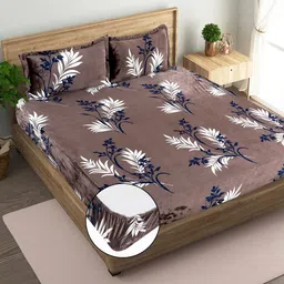 REALDREAM Brown Floral 300 TC King Bedsheet with 2 Pillow Covers-picture-4