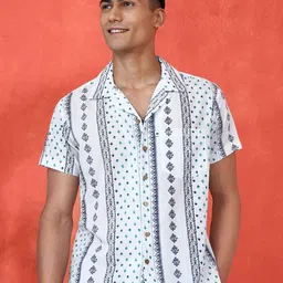 Sangria Men Comfort Fit Cuban Collar Floral Printed Cotton Casual Shirt-image-78