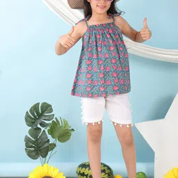 Sangria Girls Printed Pure Cotton Top With Shorts Clothing Set-image-13
